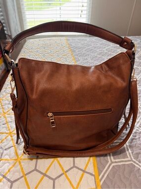 Brown Convertible Women's Shoulder Bag with Gold Hardware